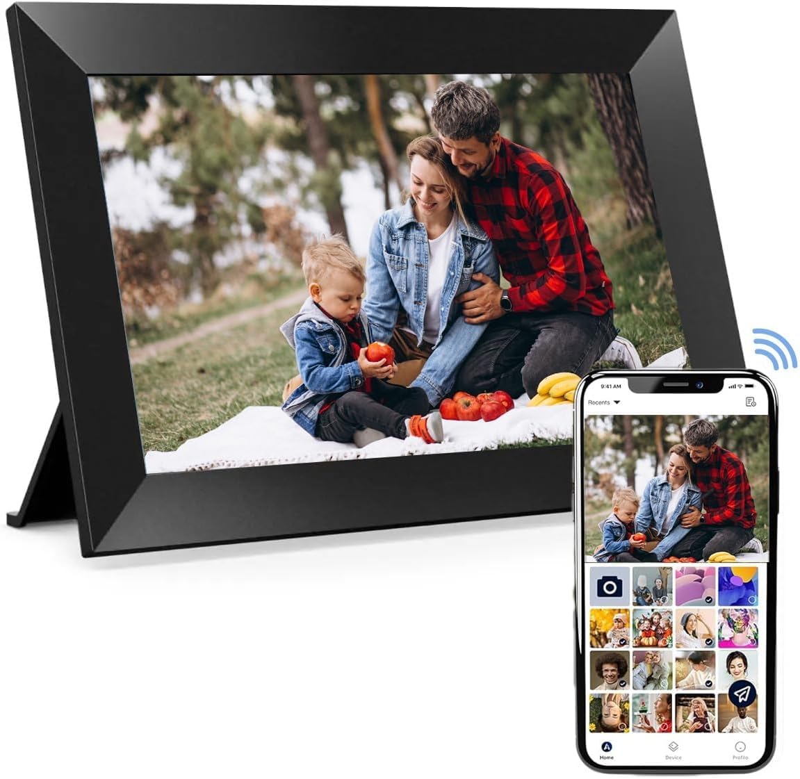 MONOCUS Frameo 10.1" WiFi Digital Picture Frame, 16GB -1280x800 HD IPS Touch Screen, Auto-Rotate, Wall Mountable, Share Photos/Videos Instantly Via App
