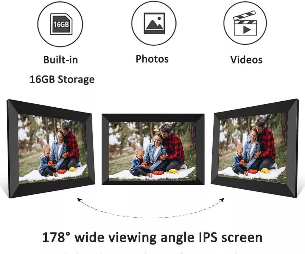 MONOCUS Frameo 10.1" WiFi Digital Picture Frame, 16GB -1280x800 HD IPS Touch Screen, Auto-Rotate, Wall Mountable, Share Photos/Videos Instantly Via App