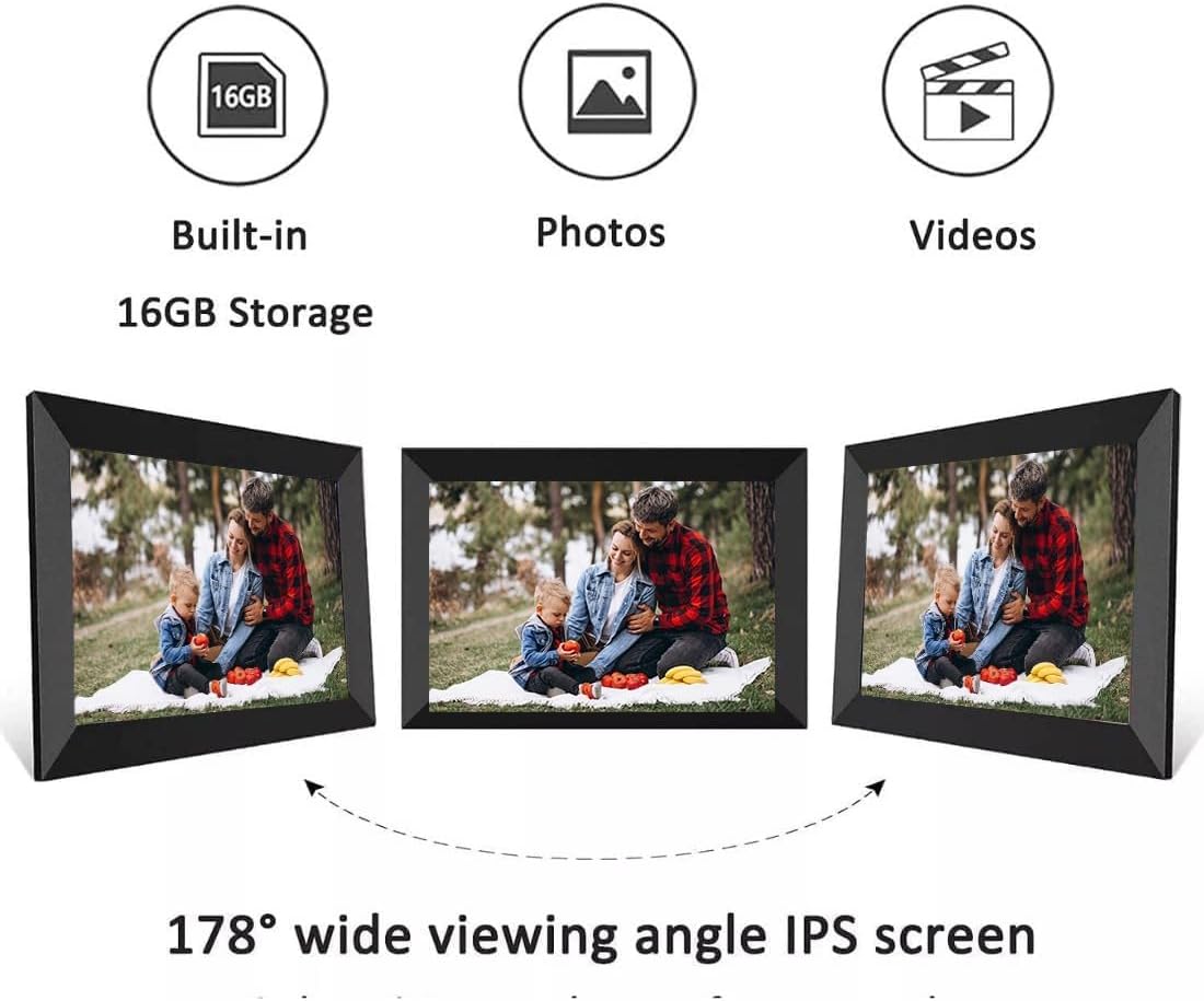MONOCUS Frameo 10.1" WiFi Digital Picture Frame, 16GB -1280x800 HD IPS Touch Screen, Auto-Rotate, Wall Mountable, Share Photos/Videos Instantly Via App