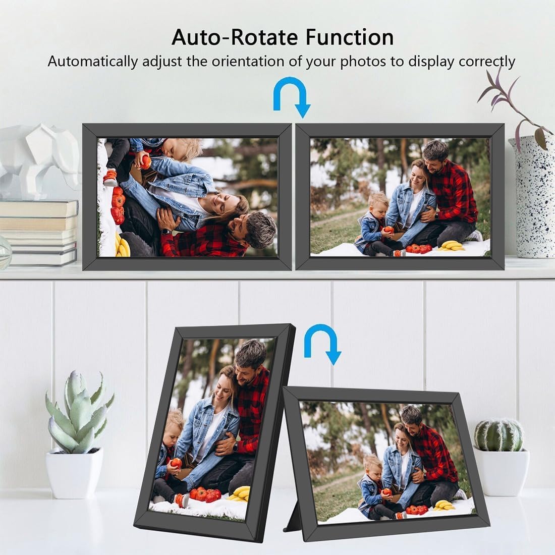 MONOCUS Frameo 10.1" WiFi Digital Picture Frame, 16GB -1280x800 HD IPS Touch Screen, Auto-Rotate, Wall Mountable, Share Photos/Videos Instantly Via App
