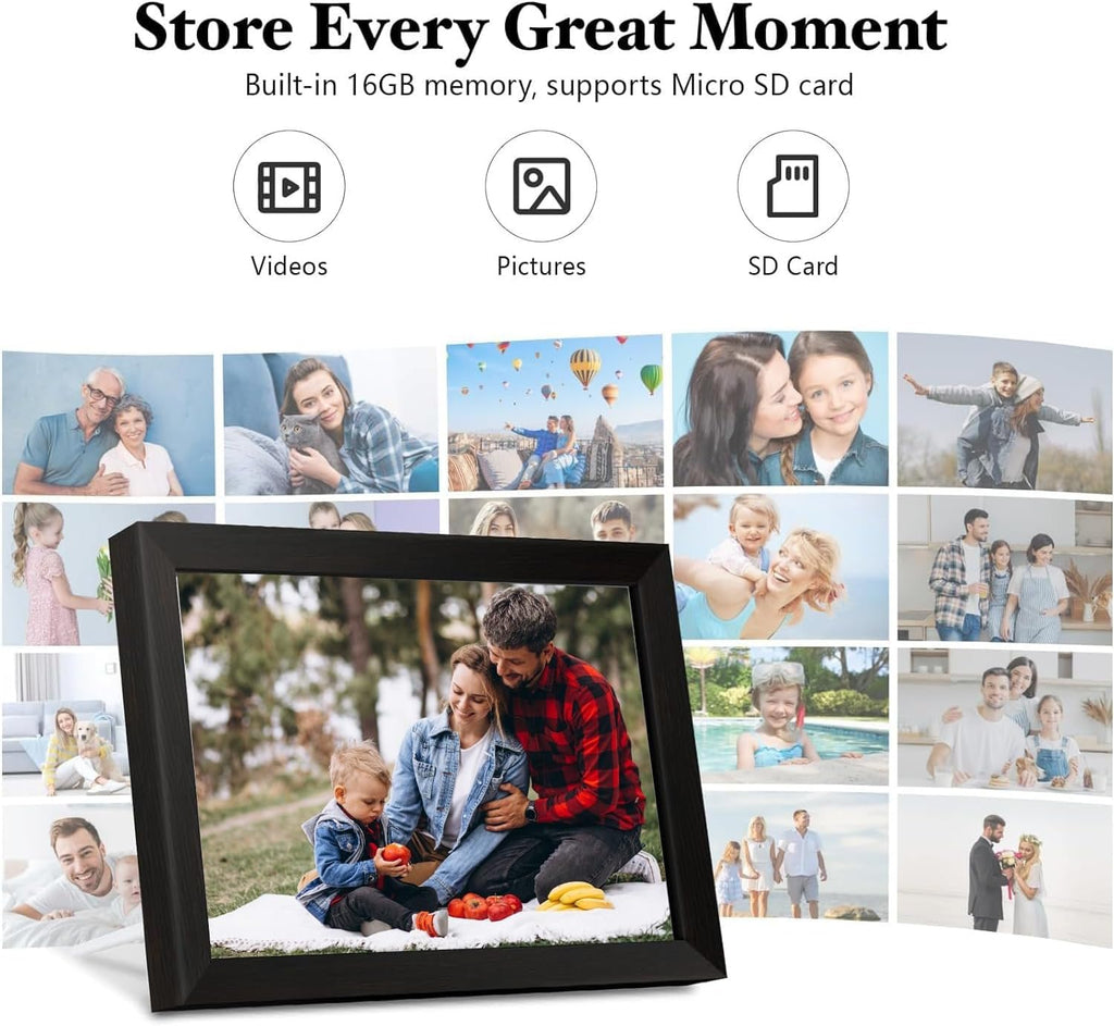 MONOCUS Frameo 10.1" WiFi Digital Picture Frame, 16GB -1280x800 HD IPS Touch Screen, Auto-Rotate, Wall Mountable, Share Photos/Videos Instantly Via App
