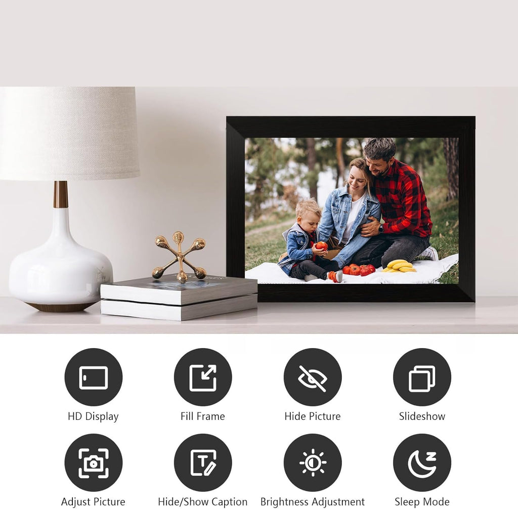 MONOCUS Frameo 10.1" WiFi Digital Picture Frame, 16GB -1280x800 HD IPS Touch Screen, Auto-Rotate, Wall Mountable, Share Photos/Videos Instantly Via App