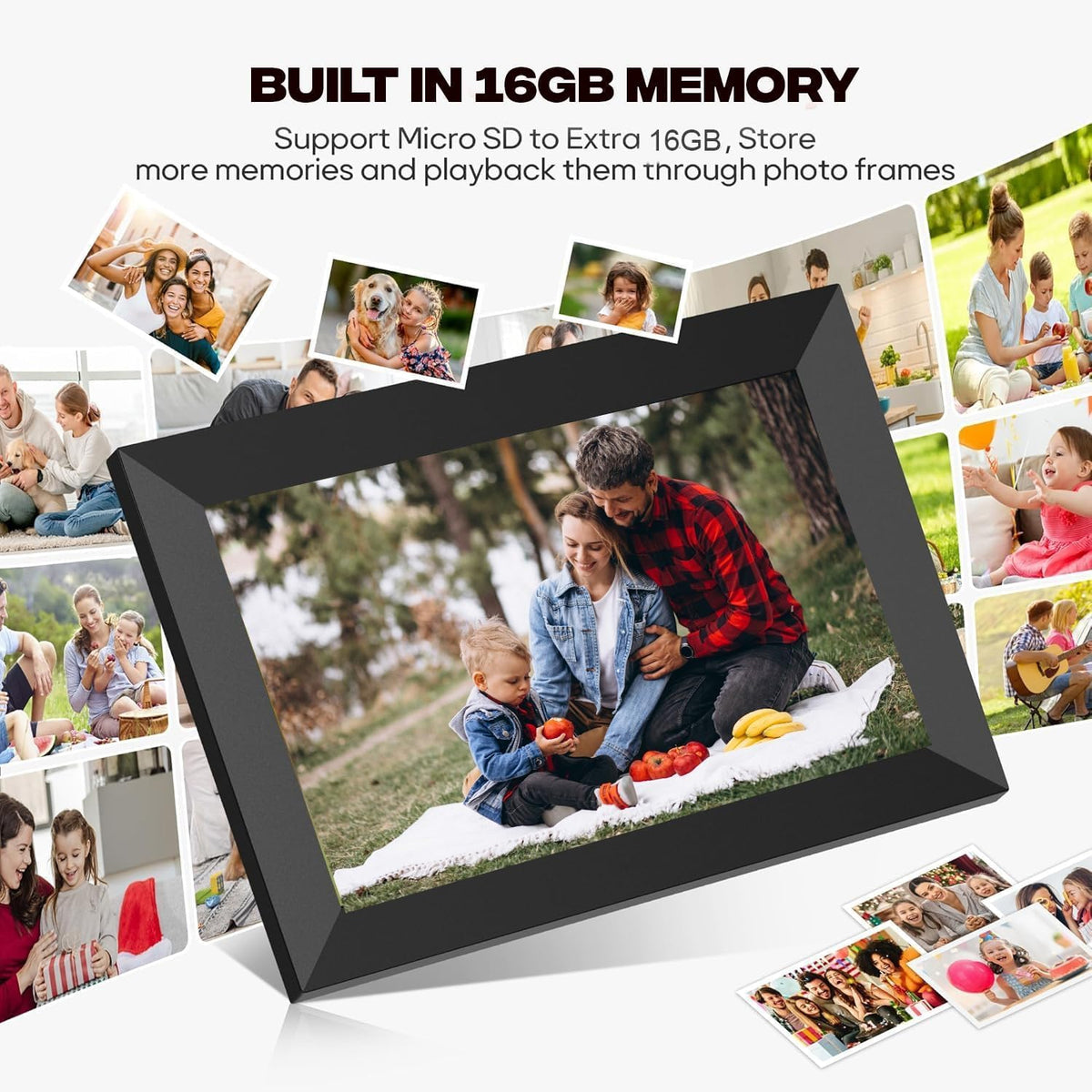 MONOCUS Frameo 10.1" WiFi Digital Picture Frame, 16GB -1280x800 HD IPS Touch Screen, Auto-Rotate, Wall Mountable, Share Photos/Videos Instantly Via App