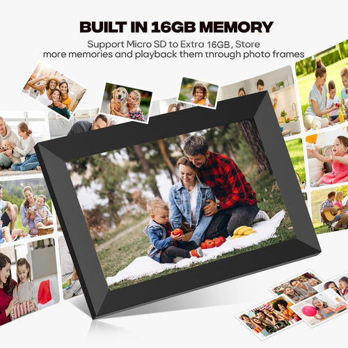 MONOCUS Frameo 10.1" WiFi Digital Picture Frame, 16GB -1280x800 HD IPS Touch Screen, Auto-Rotate, Wall Mountable, Share Photos/Videos Instantly Via App